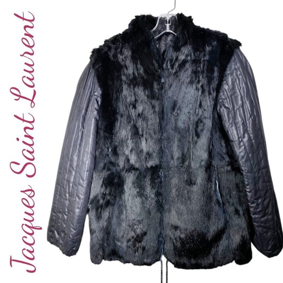 JACQUES SAINT LAURENT VINTAGE 80’S REVERSIBLE BLACK FAUX FUR JACKET, SIZE SMALL - Picture 1 of 12